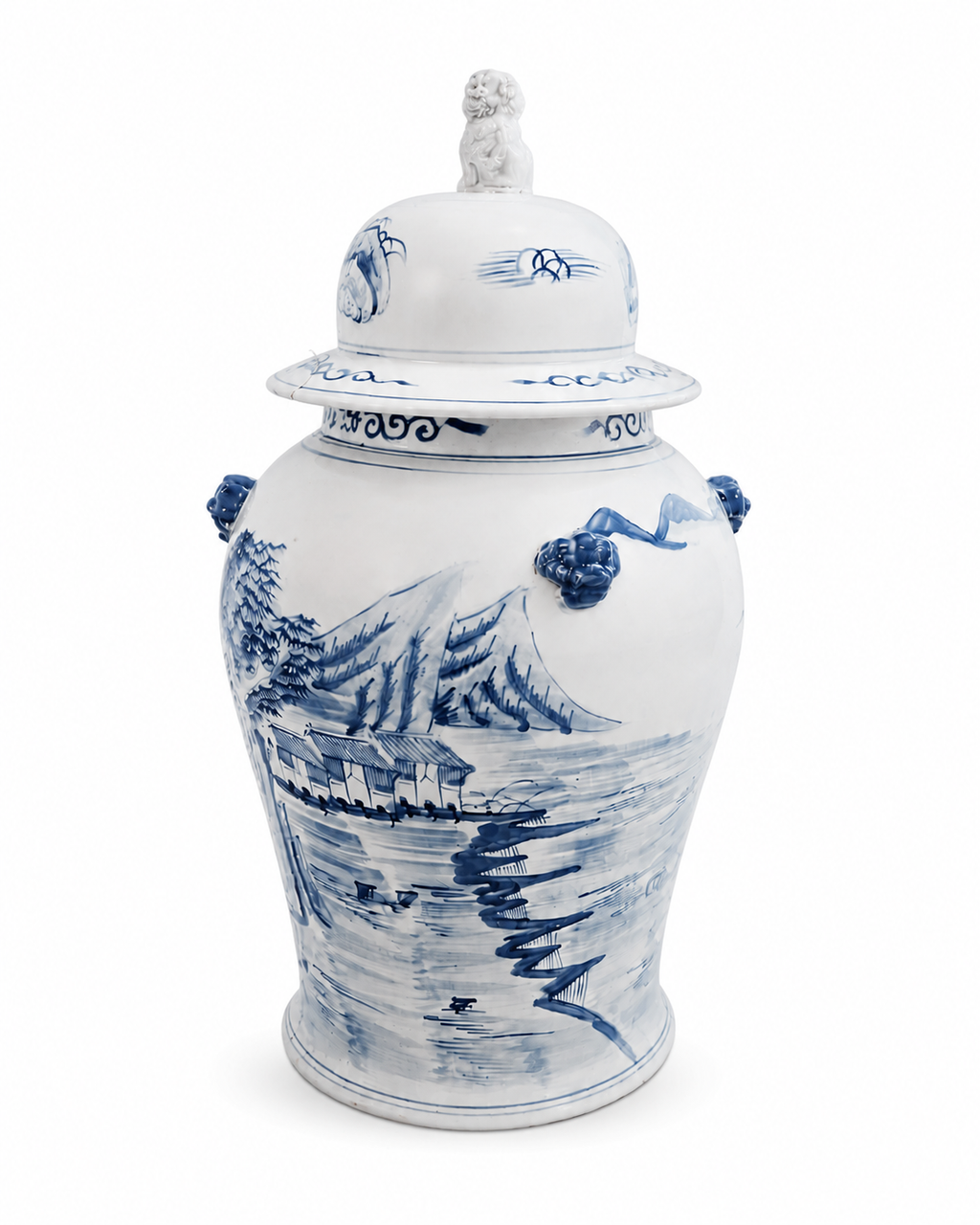 Large Blue & White Porcelain Ginger Jar with Lid Classic Decorative Ceramic Accent