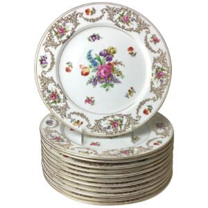 Set of 12 Elaborate Noritake Hand Painted Service Dinner Plates