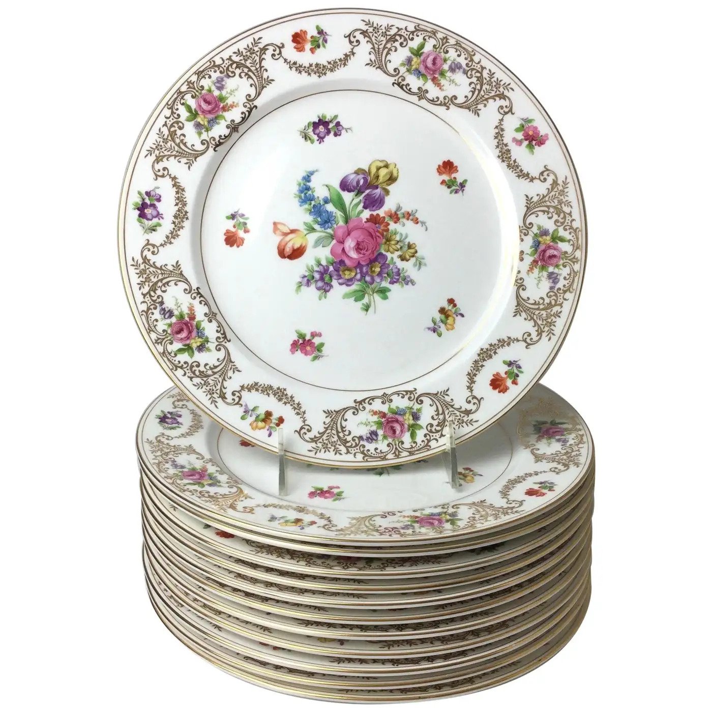 Set of 12 Elaborate Noritake Hand Painted Service Dinner Plates